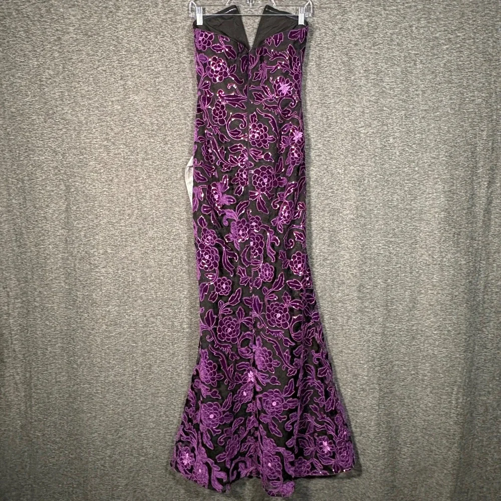 Dress The Population Fernanda Gown Midnight Plum Strapless Floral Sequin Small - Picture 8 of 14